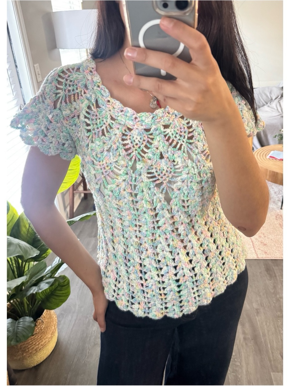Vintage Handmade Pastel Crochet Top - Picture 2 of 7
